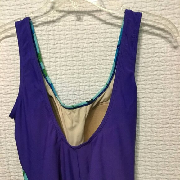 Shore Shapes Swimsuit One Piece High Thigh Women's Size 14 Turquoise Royal Blue - Picture 7 of 8